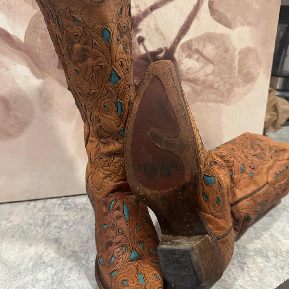 Corral Women's Size 7 M Brown Leather Inlay Western Cowboy Boots - Picture 7 of 8
